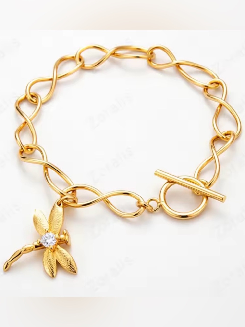 Gold Dragonfly Charm Toggle Bracelet - Women Jewelry